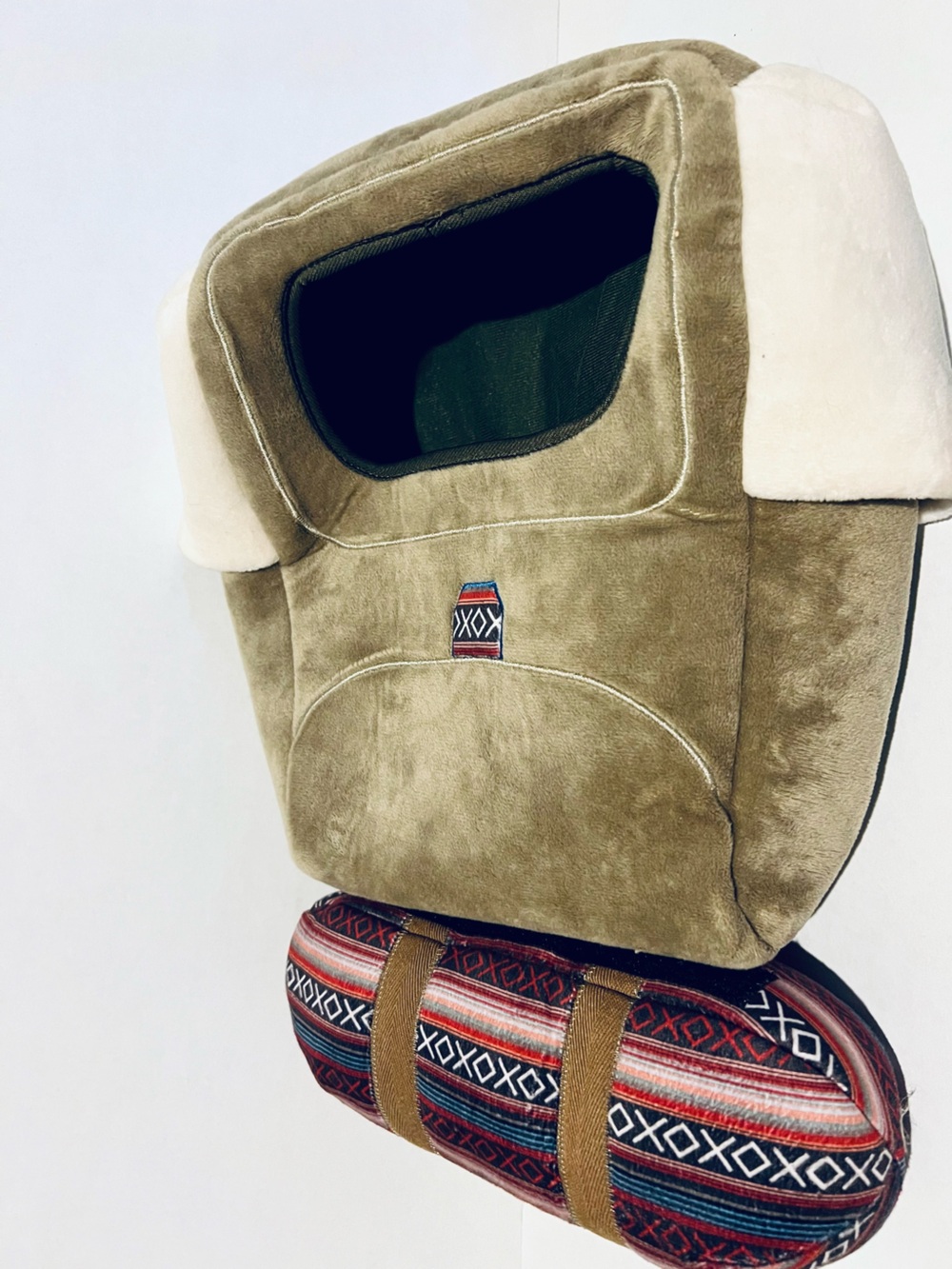 Doggie Plush Travel Back Pack with Pillow- Taupe & Cream with Southwest DesignB9